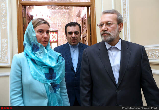 دیدار فدریکا موگرینی مسئول سیاست خارجی اتحادیه اروپا با علی لاریجانی رئیس مجلس شورای اسلامی