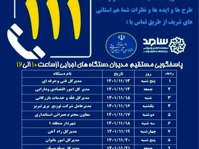 برنامه حضور مدیران آذربایجان شرقی در مرکز ارتباطات مردمی/ پاسخگویی 24 ساعته سامانه 111 در طول دهه فجر