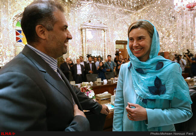 دیدار فدریکا موگرینی مسئول سیاست خارجی اتحادیه اروپا با علی لاریجانی رئیس مجلس شورای اسلامی