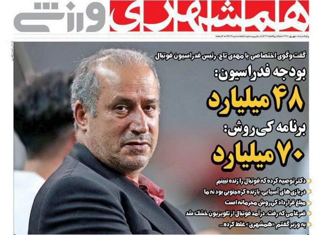 صفحه اول روزنامه ها پنجشنبه ۱۵ شهریور