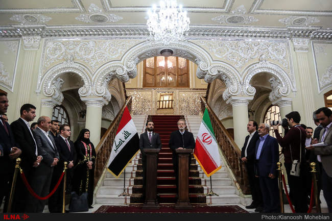 دیدار و نشست خبری روسای مجلس ایران و عراق