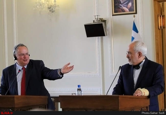 نشست مشترک خبری محمدجواد ظریف وزیر امورخارجه کشورمان با نیکوس کوتزیاس وزیر خارجه یونان
