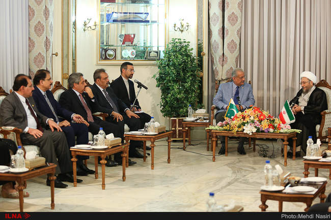 دیدار رییس قوه قضاییه با رضا ربانی رییس مجلس سنای پاکستان