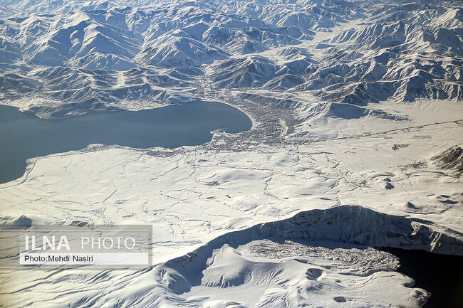 Aerial images of the snowy mountains on the border of Iran and Türkiye
