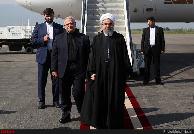 ورود حسن روحانی، رئیس جمهور برای بازدید از معدن یورت به گرگان