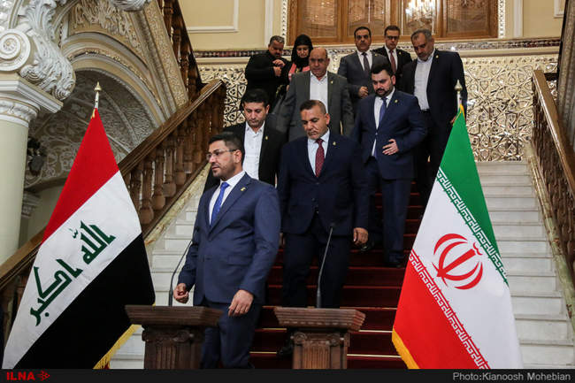 دیدار و نشست خبری روسای مجلس ایران و عراق