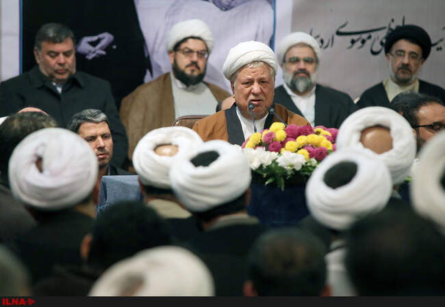 حضور آیت‌الله هاشمی رفسنجانی در مراسم چهلمین روز رحلت آیت الله موسوی اردبیلی 