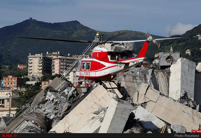 سقوط مرگبار پل هوایی در شهر جنوا ایتالیا 
